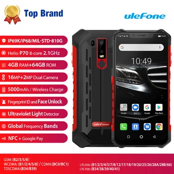 Ulefone Šarvai 6E Tvirtas Mobilusis Telefonas, 4GB+64GB IP68 Vandeniui NFC Gel P70 Otca-core Android Belaidžio Įkrauti Išmanųjį telefoną