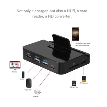 USB C 3.1 Ekranas Dock Tipo C HUB Su 4K USB3 HDMI.0 SD/TF CardReader Doko, Maitinimo Adapteris, Skirtas 