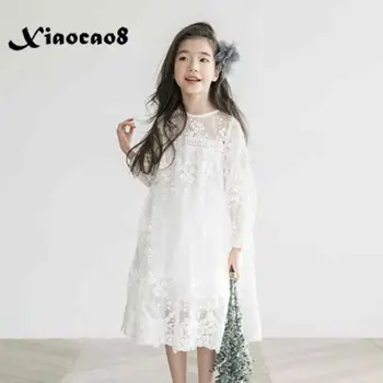 Vaikai elegantiška baltos spalvos nėrinių suknelės mergaitėms šalis princesė dress vaikų rudens pavasario drabužių bamblys mergina patenka suknelės 5~16Year