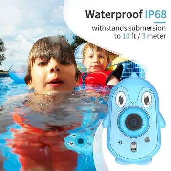 Vaikai Skaitmeninė Kamera 2MP, 1080P Mielas Pingvinas IP68 vandeniui Vaizdo 2.4 colių Ekranas, Žaidimas Vaikams Kamera Kalėdų Dovanų Atminties Kortelė