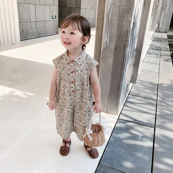 Vaikiška Vientisas Kostiumas 2020 Metų Vasaros Korėjos Mergaičių Gėlėti Jumpsuit Kūdikių Drabužius Romper