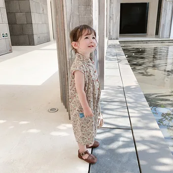 Vaikiška Vientisas Kostiumas 2020 Metų Vasaros Korėjos Mergaičių Gėlėti Jumpsuit Kūdikių Drabužius Romper