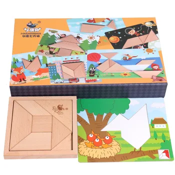 Vaikiški mediniai žaislai, asmenybės Tangram jigsaw puzzles Montessori ankstyvojo ugdymo nušvitimą vaikų žaislai, dovanos