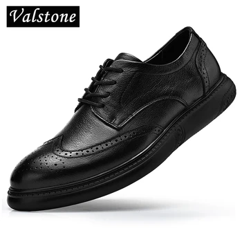 Valstone Prabangių vyriškų drabužių brogue natūralios odos Juoda suknelė bateliai verslo oficialų batai butai Kokybės batai Derby hombres