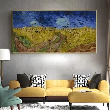 Van Gogh Žinomų Tapybos Wheatfield su Varnos Plakatas ir Spausdina Kraštovaizdžio Sienos Menas Drobė Kambarį Nuotrauką Cuadros Dekoras
