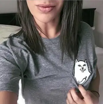 Vasaros 2019 trumpas rankovėmis apvalios apykaklės karšto stiliaus atsitiktinis slim pigiai katė atspausdintas T-shirt moterims