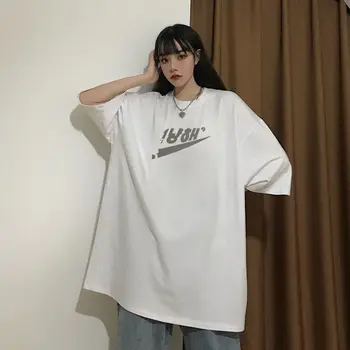Vasaros korėjos hip-hop stiliaus 70% medvilnės laiškas išspausdintas moteriški marškinėliai Harajuku mados riebalų prarasti negabaritinių moterų viršų
