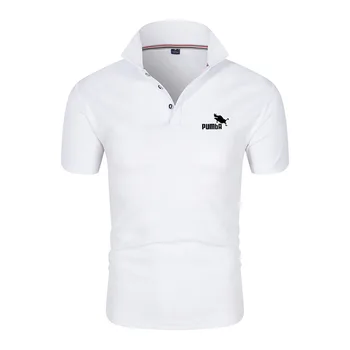 Vasaros nauji vyriški laisvalaikio polo marškiniai, trumparankoviai kvėpuojantis anti-pilling vientisos spalvos letter spausdinimo prekės polo marškinėliai viršų