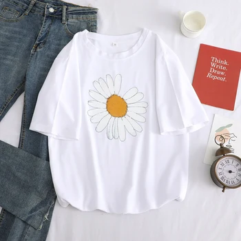 Vasarą Moterys T Shirts Saulėgrąžų Spausdinti Marškinėlius trumpomis Rankovėmis Streetwear Viršūnės 