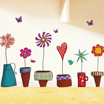 Vazoninių sodo šviežių gėlių vazonas sienų lipdukai gyvenimo kambario, miegamasis foną lipnios langų apdailos adesivos