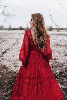 Verngo 2021 M. Derliaus Raudona Vestuvinė Suknelė Ilgomis Rankovėmis China Granulių Linija, Vestuvinės Suknelės Plius Dydžio Oficialų Garsenybių Suknelės