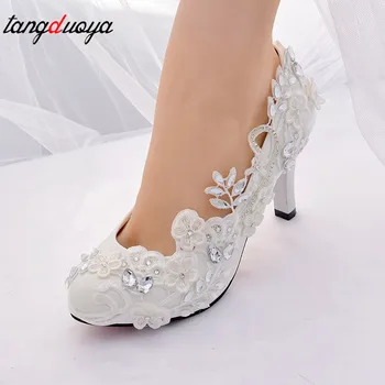 Vestuvių batai nuotaka moterų bateliai baltos spalvos aukšto kulno siurbliai, ponios batai talon femme kristalų aukšti kulniukai, ponios batai, vestuviniai bateliai