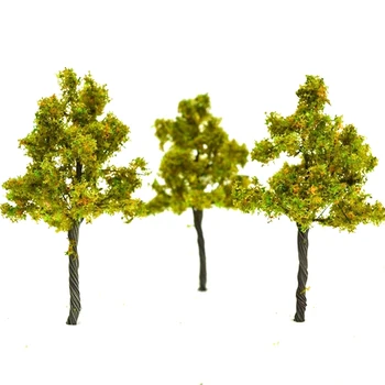 Vielos modelis eglutė žalia žaislas 5vnt miniatiūrinės scenos todėl augalų traukinio pastato diorama pastato kelių kraštovaizdžio smėlio lentelės išdėstymas