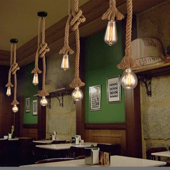Vintage Retro Pakabukas Žiburiai, Kanapių Virvė Lempos hanglamp lamparas de techo colgante Loft Pramonės Pakabukas Šviesos Apdaila