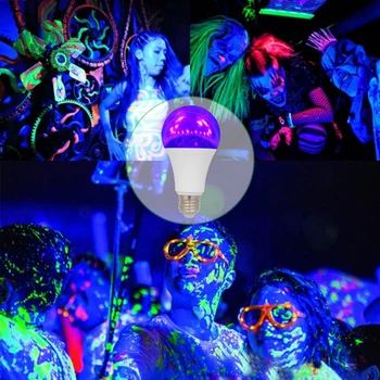 Violetinė Lemputė Juodas UV Lemputės 2VNT E27 LED Lemputės nuo UVA spindulių Lygį 385-400nm Švytėjimo Efektą už Juodos Šviesos Šalies Įstaiga, Liuminescencinių Dažų