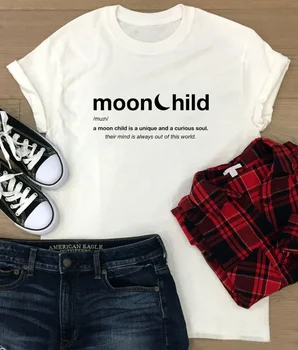 VIP HJN Moonchild T-Shirt Estetinės Unisex Moterų Citata Tees Camisetas Grafinis Vintage Mados Grunge Juokinga Hipster