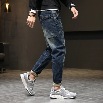 Vyrai Džinsai Haremo Kelnės Mados Kišenės Desinger Palaidi tinka Baggy Moto Džinsai Vyrams Ruožas Retro Streetwear Atsipalaidavęs Smailas Džinsai 42