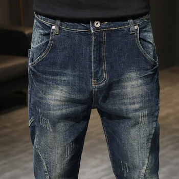 Vyrai Džinsai Haremo Kelnės Mados Kišenės Desinger Palaidi tinka Baggy Moto Džinsai Vyrams Ruožas Retro Streetwear Atsipalaidavęs Smailas Džinsai 42