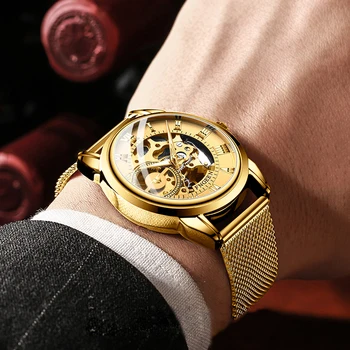 Vyrai Laikrodžiai Top Brand Prabangus Nerūdijančio Plieno Dirželis Laikrodis Vyrams Aukso Laikrodis Stilingas Automatinis Mechaninis laikrodis Vyras Žiūrėti