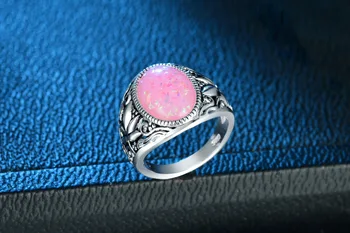 Vyras Moteris Big Pink/Mėlyna/Balta Ugnies Opalas Akmuo Žiedas Boho Mados 925 Sidabro Papuošalai Senovinių Vestuvių Žiedai Vyrams Ir Moterims
