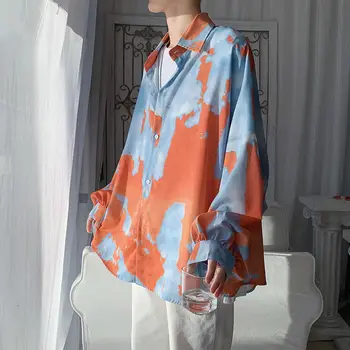 Vyriški marškiniai 2020 m. rudenį naujų slim vientisos spalvos skaitmeninis spausdinimas mėlynas dangus, balti debesys ilgomis rankovėmis marškinėliai atsitiktinis jaunimo vyriški drabužiai