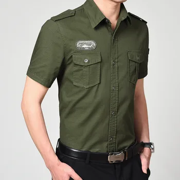 Vyriški Marškiniai, iki 2017 m. Vasaros trumpomis Rankovėmis karinės uniformos stiliaus Shirt Mens Prarasti Mados Atsitiktinis Marškinėliai vyrams Drabužius M-6XL medvilnė