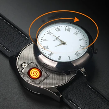 Vyrų Laikrodžiai USB Įkrovimo Lengvesni Laikrodžiai Atsitiktinis Kvarcinis Laikrodis Vyrams Flameless Cigarečių Degiklio Reloj Hombre Relogio Masculino