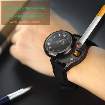 Vyrų Laikrodžiai USB Įkrovimo Lengvesni Laikrodžiai Atsitiktinis Kvarcinis Laikrodis Vyrams Flameless Cigarečių Degiklio Reloj Hombre Relogio Masculino