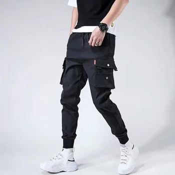 Vyrų Pusėje Kišenės Krovinių Haremo Kelnės 2019 Hip-Hop Atsitiktinis Vyras Tatical Poilsiu Kelnės Mados Atsitiktinis Streetwear Vyrų Kelnės