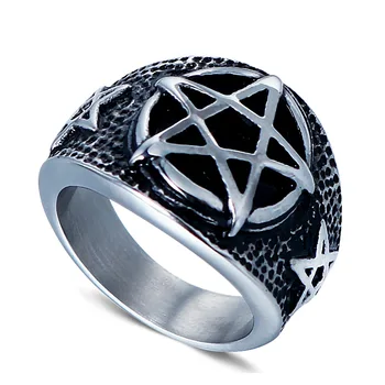 Vyrų žiedas 2020 Nerūdijančio plieno punk rock vainikams vyrams gold fashion jewelry Pentagram juoda derliaus žiedai Vyrams, aksesuarai