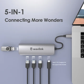 Wavlink USB C HUB 5 Prievadai USB Tipo C Splitter Didelės Spartos Kelių Plėtra 
