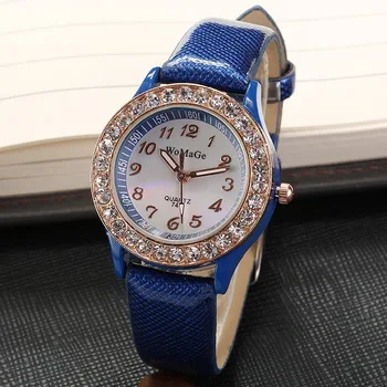 WOMAGE Moterų Laikrodžiai Laisvalaikio Moteriški Laikrodžiai Kristalų Moterų Laikrodžiai Kvarcinis Laikrodis Odos Juosta montre femme reloj mujer