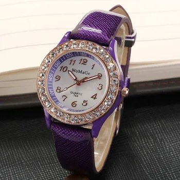 WOMAGE Moterų Laikrodžiai Laisvalaikio Moteriški Laikrodžiai Kristalų Moterų Laikrodžiai Kvarcinis Laikrodis Odos Juosta montre femme reloj mujer