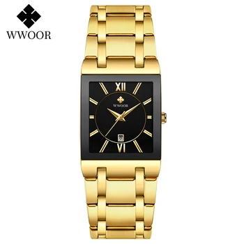 WWOOR Luxury Gold Black Žiūrėti Moterims Aikštėje Kvarco Žiūrėti Ponios Mados Elegantiškas Riešo Žiūrėti Top Brand Sporto Laikrodis reloj mujer 7301
