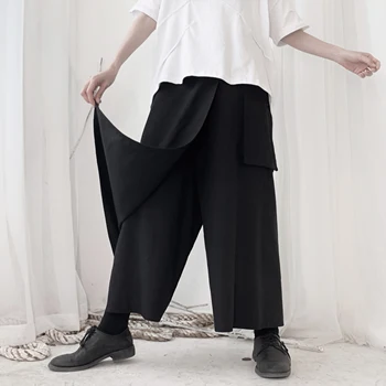 Yamamoto tamsiai ponios Yoji Japonijos kanapių, medvilnės pločio kojų kelnės su padirbtų du laisvi haremo kelnės