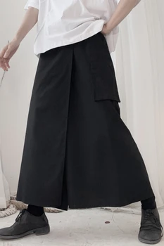 Yamamoto tamsiai ponios Yoji Japonijos kanapių, medvilnės pločio kojų kelnės su padirbtų du laisvi haremo kelnės