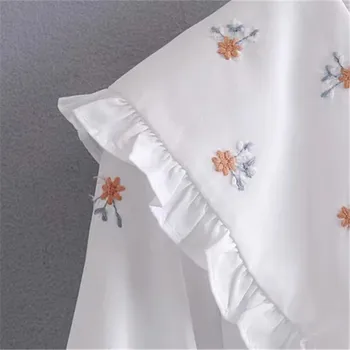 Za 2020 Moterų Palaidinė Gėlių Siuvinėjimas Balti Marškiniai Moteris Mados Mygtuką iki Marškinėliai ilgomis Rankovėmis Moteriška Pynimas Gražus Palaidinukės