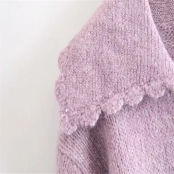 ZA Moterų Dvigubo Breasted Brangakmenis Mygtuką Megztiniai Megztinis 2021 ilgomis Rankovėmis Derliaus Violetinis Megztinis Moteris Mados Minkštas Megzti Viršūnės 18855