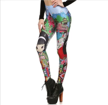 ZBlaZe Prekės ženklo Mados Moteriški Japonų Stiliaus Spausdinti Antblauzdžiai Sexy Slim Komiksų legging Skaitmeninės animacijos Vidurio Juosmens Apkarpyti Kelnės 10201