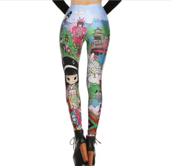 ZBlaZe Prekės ženklo Mados Moteriški Japonų Stiliaus Spausdinti Antblauzdžiai Sexy Slim Komiksų legging Skaitmeninės animacijos Vidurio Juosmens Apkarpyti Kelnės