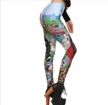 ZBlaZe Prekės ženklo Mados Moteriški Japonų Stiliaus Spausdinti Antblauzdžiai Sexy Slim Komiksų legging Skaitmeninės animacijos Vidurio Juosmens Apkarpyti Kelnės