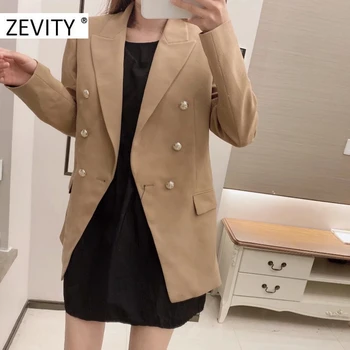 Zevity Naujas moterų mygtukų apdaila kietas švarkas įpjovomis apykakle ilgomis rankovėmis office ponios priežastinis stilingas outwear kailis viršūnes CT573
