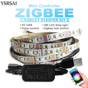 Zigbee ZLL mini USB Valdiklis+ 3M RGVCCT (5050 RGB)(2835 BMT) RGBCW TV/VNT LED juostelės šviesos rinkinys su ZIGBEE Hub 