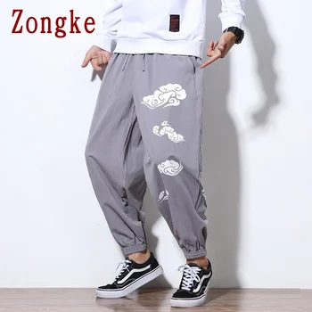 Zongke 2021 Pasisekė Spausdinimo iš Debesies Atsitiktinis Haremo Kelnės Vyrams, Drabužiai Poilsiu Japonijos Streetwear Darbo Kelnės Hip-Hop M-5XL