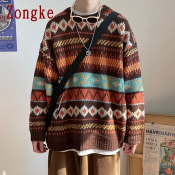 Zongke Megztas Dryžuotas Megztinis Vyrams Drabužius Harajuku Megztiniai Megztinis Vyrams Sweater Mens Mados Drabužius M-2XL 2021