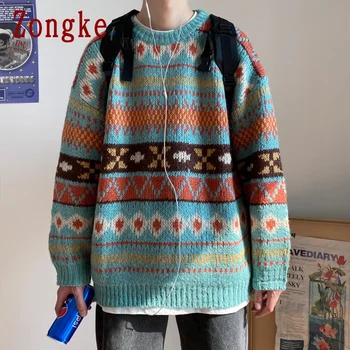 Zongke Megztas Dryžuotas Megztinis Vyrams Drabužius Harajuku Megztiniai Megztinis Vyrams Sweater Mens Mados Drabužius M-2XL 2021
