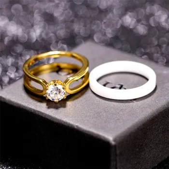 ZORCVENS Naujas Kubinis Cirkonis Sužadėtuvių Žiedai Aukso Spalvos Vestuvių Keramikos Žiedas Moterims