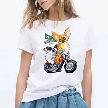 Čihuahua motociklą spausdinti juokinga t marškinėliai moterims balta vintage marškinėliai femme estetinės drabužius šunų mylėtojas vasarą viršų 2125