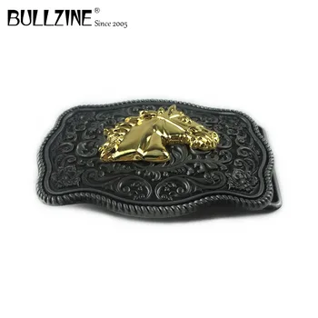 Į Bullzine didmeninė žirgo galvos vakarų vyrų diržo sagtis su aukso ir alavas apdaila FP-03706 tinka 4cm pločio diržas