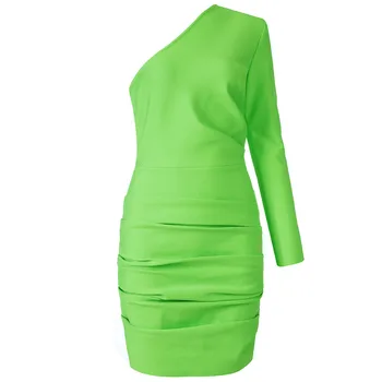 įžymybė tvarstis suknelė žalia tvarstis suknelė aukštos kokybės viskozės elegantiškas vieno peties mini moteris bodycon suknelė seksualus šalis suknelė